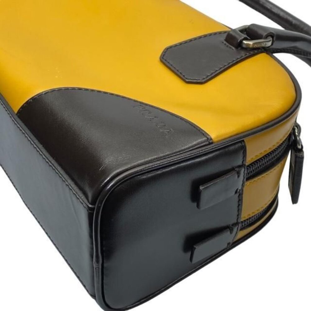 Prada Bow Sling Bag Tote Handbag Logo Leather Yellow Brown - Picture 3 of 9